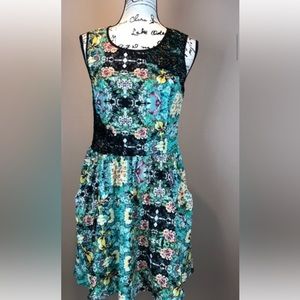 Anthropologie Ladakh floral dress with black lace